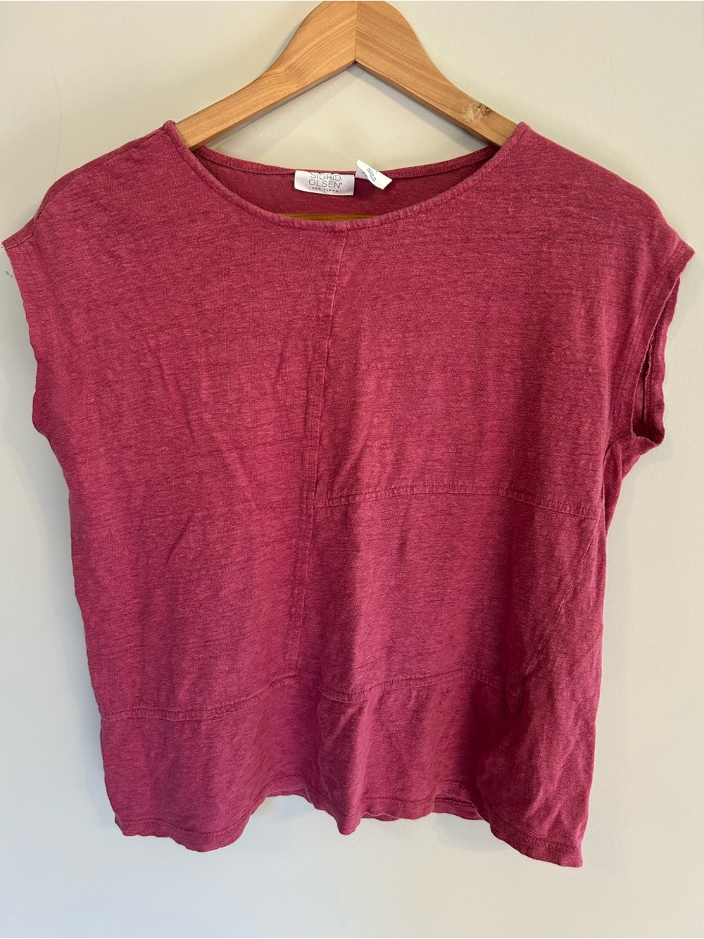 Sigrid Olsen 100% Linen Relaxed Tee Raspberry/Berry Pink Minimalism Breathable S